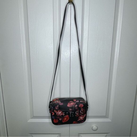 Guess Floral Embossed Crossbody Black Pink Red White - Picture 3 of 15